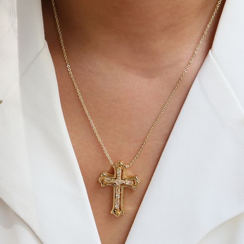 Creative New Micro-painted Zircon Detachable Combination Double Cross Pendant Necklace Set