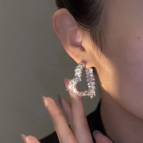Silver Needle High-end Light Luxury Zircon Wheat Ear Front and Back Earrings Versatile Fashion Personality Niche Earrings
