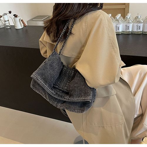 Denim bag women's 2025 new fashion large capacity chain shoulder bag high-end commuter tote bag