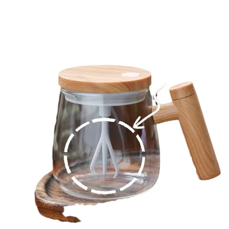 Automatic Electric Stirring Glass Mug - Ins Style Self-Mixing Cup for Coffee Powder Honey, Quiet Rechargeable Travel Tumbler with Whisk for Drinks & Medicine