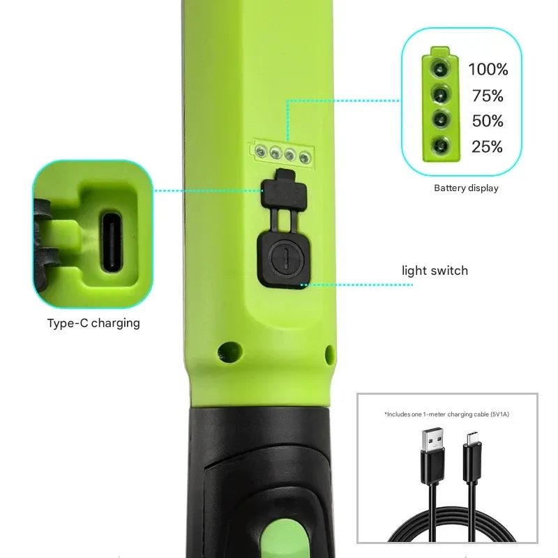 Rechargeable magnetic LED work light with hook, outdoor emergency flashlight, car hood inspection light
