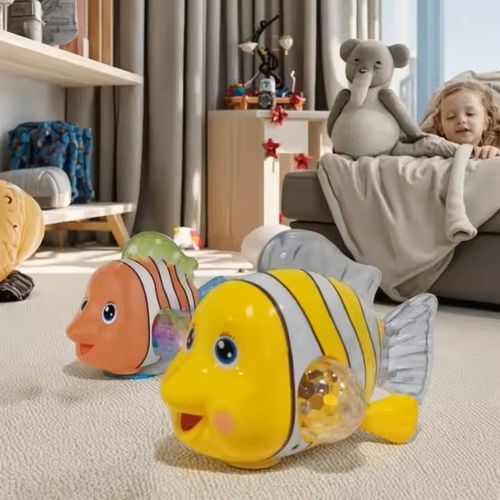 Electric cartoon fish toy universal light music swing simulation small animal children's toys baby early education soothing toys swimming music fish