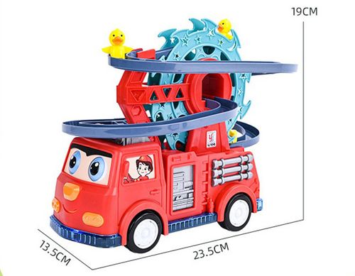 Hot Sale Rubber Duck Ferris Wheel Track Toy｜360° Electric Rotating & Gliding with LED Lights & Music｜Fire Truck Theme Kids Toys｜Best Gift for Boys & Girls Birthday