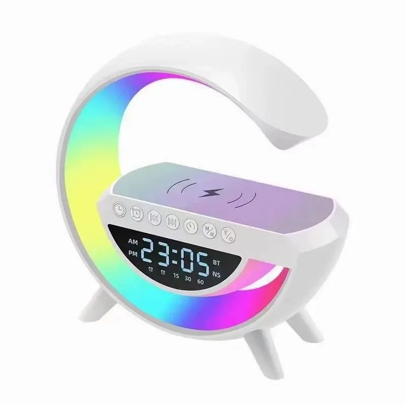 Hot Sale! G2301 Bluetooth Speaker with BT-3401 Wireless Charger, RGB Mood Light & Digital Clock | Universal for Car, Desk,  Fast Charging