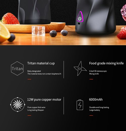 Smoothie Maker Personal Size Blender Rechargeable 6 Blades Cordless Portable Orange Juicer Mini Blender for Shakes Smoothies