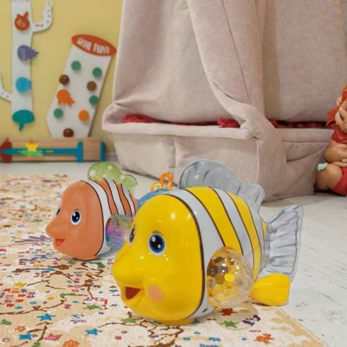 Electric cartoon fish toy universal light music swing simulation small animal children's toys baby early education soothing toys swimming music fish