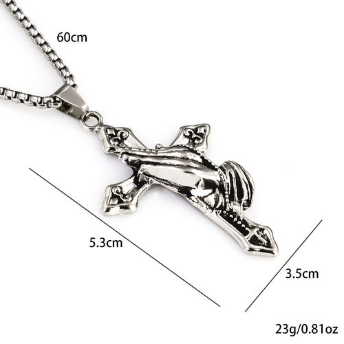 Retro-style prayer hands stainless steel cross necklace