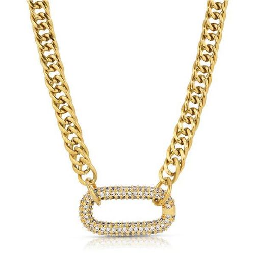 Tewiky Cuban Link Chain Necklace with Zircon Clasp for Men Women Trendy 16 Inch Zirconia Cross Pendant Jewelry Gift for Black Friday Christmas
