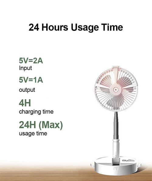 Rechargeable Mini Folding Floor Fan for Outdoor Use — Features Air Circulation, Mist Humidifier, and Collapsible Storage Design