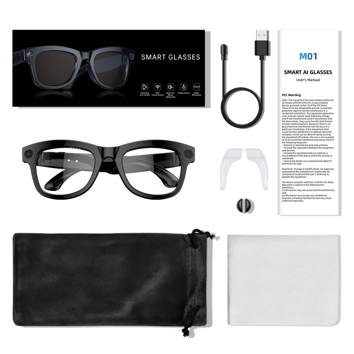 M01 smart glasses support 5-megapixel photography + Bluetooth calls, AI real-time translation recognition, and built-in 32g memory