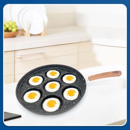 Iron medical stone induction cooker open flame 7 holes small flat bottom non-stick multi-function egg dumpling mold breakfast frying pan