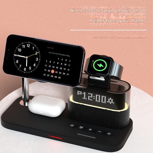 Magnetic 3-in-1 Wireless Charger. Stop the cable chaos! This desktop charging station does it all!