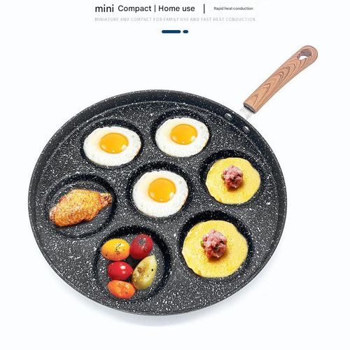Iron medical stone induction cooker open flame 7 holes small flat bottom non-stick multi-function egg dumpling mold breakfast frying pan