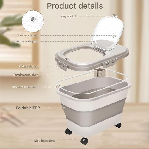 New foldable pet grain storage barrel sealed barrel wheel type moisture-proof rice barrel large capacity storage box