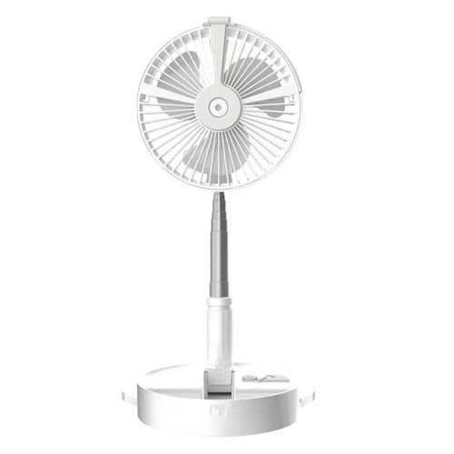 Rechargeable Mini Folding Floor Fan for Outdoor Use — Features Air Circulation, Mist Humidifier, and Collapsible Storage Design