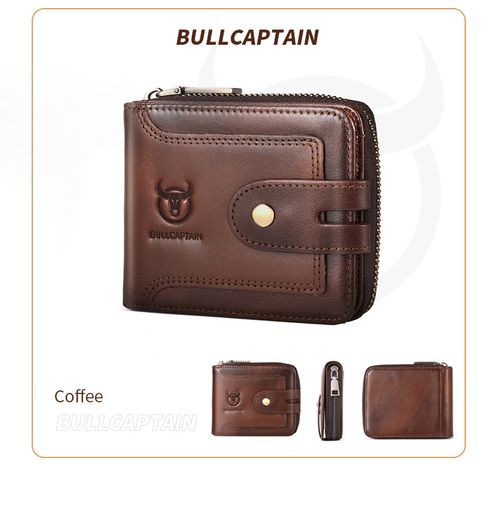 Gift box packaging included. Genuine leather men's multi-functional short zipper wallet with a high-end retro feel, perfect for driver's licenses and business cards.