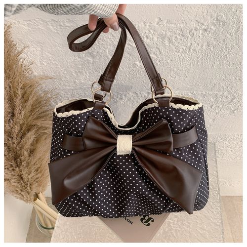 Polka-Dot, High-Capacity Women's Shoulder Bag — Versatile Commuter Style with Bow and Lace Accents
