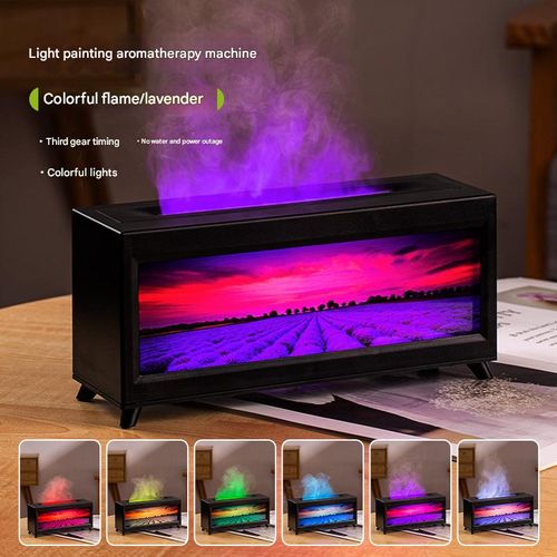 Fireplace Aromatherapy Diffuser 3D Painting Simulation Flame Essential Oil Aromatherapy Diffuser Colorful Flame Large Fog Air Humidifier with Color Night Light