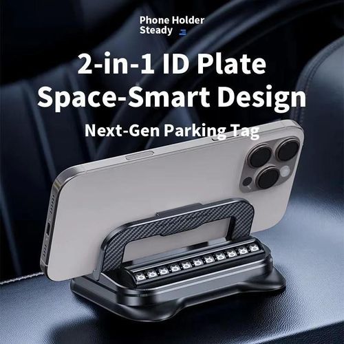 Car phone holder, portable mobile phone holder, stable and durable.In-built parking number plate function, quickly switch to a phone number plate.