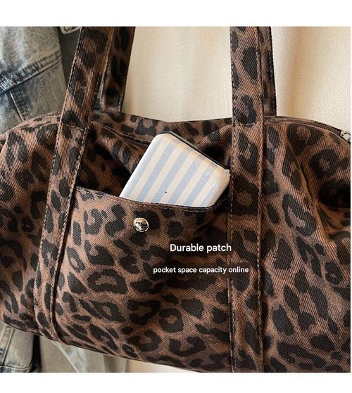 Low Stock New stylish leopard print tote bag, large capacity, suede, relaxed style shoulder bag.
