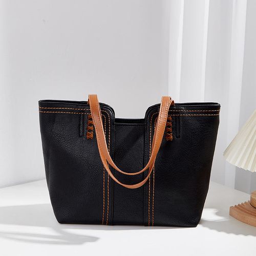 Simple tote bag, vintage style shoulder bag, large capacity women's bag made of PU leather.