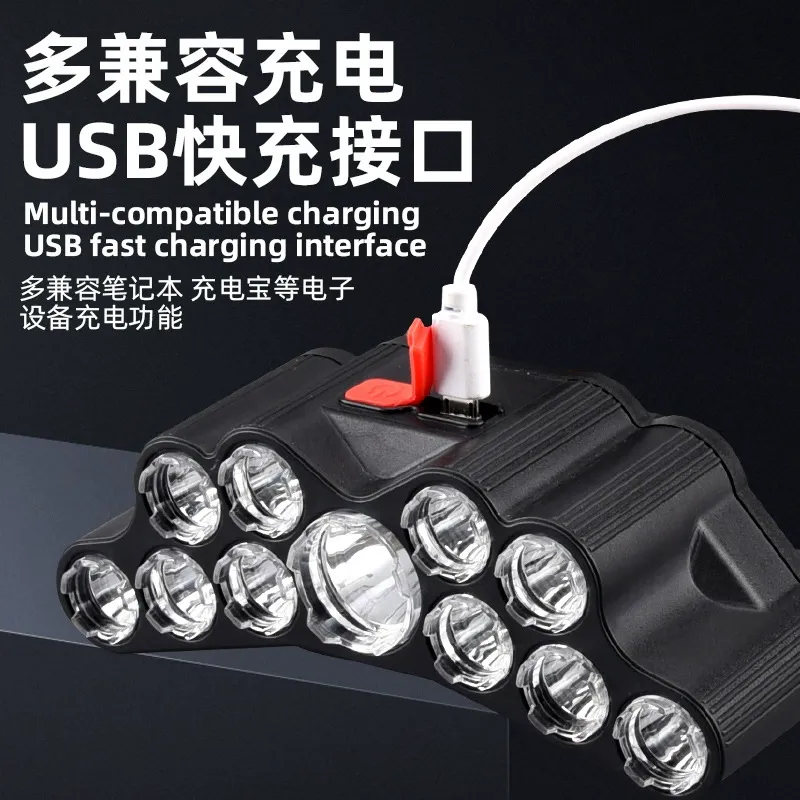 High-intensity LED headlamp with long battery life, rotating zoom, outdoor fishing light, emergency multi-functional fishing light