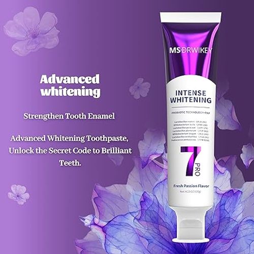 MSDRWIKEY 2-Pack 7-Pro Whitening Toothpaste | Deep Whitening & 7 Probiotics for Oral Health | Purple Beads for Extra Freshness | Fluoride-Free