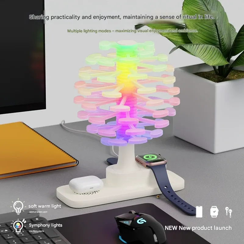New Spiral Tree Wireless Charging Desk Lamp, LED Light, Creative Home Decor, Wireless Charging Bedside Lamp for Phones and Watches