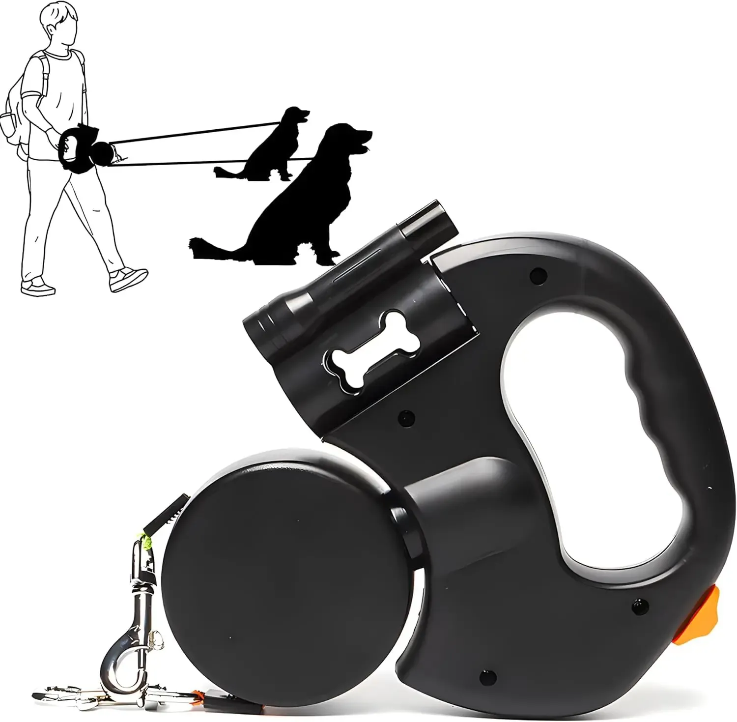 Dual Doggie Retractable Leash with Light (LED), 360 Coupler, Retractable Leash for Two Dogs