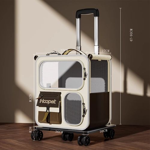 Cat and dog dual-use large capacity backpack trolley case, breathable panoramic window and folding design |, portable cat bag for car, travel, outing, shock-absorbing safety buckle and private cabin