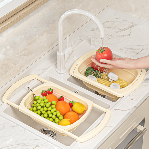 Large Capacity Quick Draining Manual Operation Foldable Expandable Kitchen Accessory Food-Grade Plastic Drain Basket