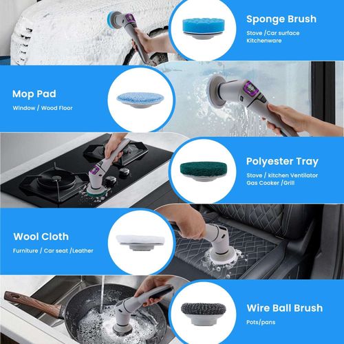10-in-1 Electric Household Cleaning Brush, Rechargeable, Cordless, Rotating, for Bathroom and Kitchen Cleaning