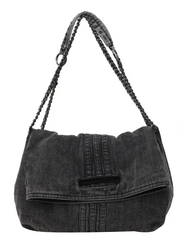 Denim bag women's 2025 new fashion large capacity chain shoulder bag high-end commuter tote bag