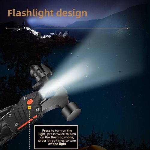 Outdoor camping multi-functional stainless steel claw hammer, round head woodworking hammer, emergency installation tool hammer.