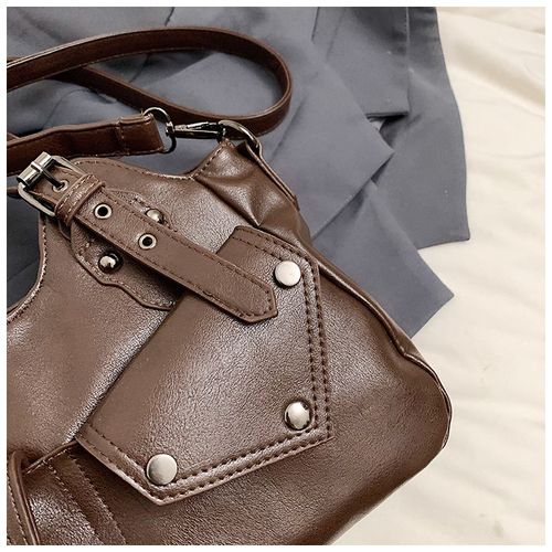 Retro European and American large capacity tote bag 2025 new handbag messenger bag splicing women's bag simple soft leather underarm bag