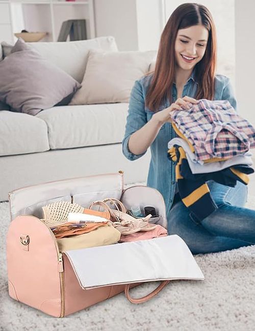 Foldable Women's Suit Travel Bag Large Capacity Multifunctional PU Luggage Business Travel Fashion Handheld Storage Bag