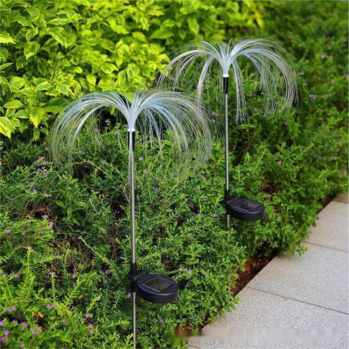 Solar-powered colorful fiber optic jellyfish ground stake lights, outdoor garden lawn reed lights, decorative landscape lights.