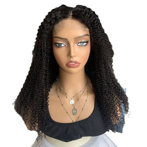 Long Kinky Curly 4X4 Lace Closure Human Hair Wig Premium Curly Blend Hair Front Lace Wig With Baby Hair for Black Women