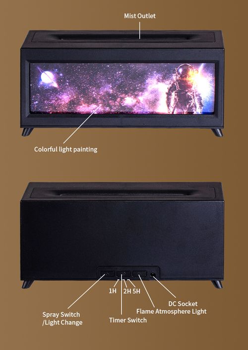 Fireplace Aromatherapy Diffuser 3D Painting Simulation Flame Essential Oil Aromatherapy Diffuser Colorful Flame Large Fog Air Humidifier with Color Night Light