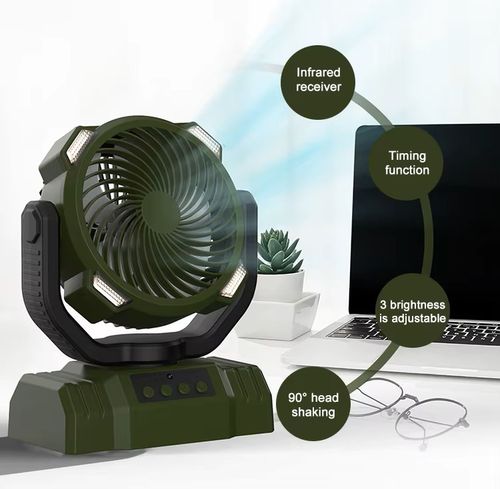 Portable USB Clip Fan with LED Light & Phone Charger - 3 in 1 Camping Desk Fan, 5000mAh Rechargeable Battery, Adjustable Hook for Outdoor, Office, Stall (12H Runtime)