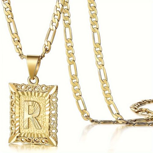 Simple alloy square letter pendant necklace for women, with a unique and sophisticated design.