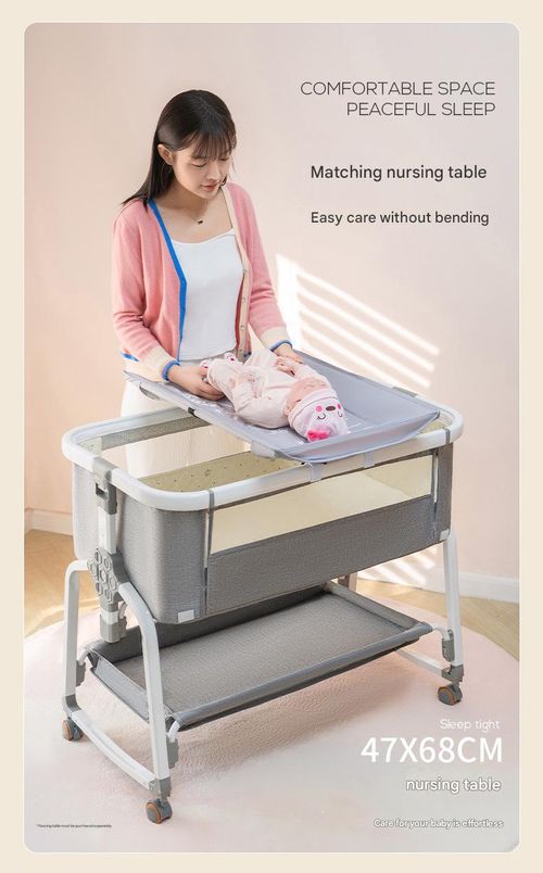 Baby bed splicing bed multifunctional baby bed foldable movable height adjustable cradle bed newborn portable