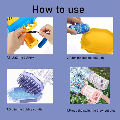 Automatic Bazooka Purple Bubble Launcher Plastic 69 Hole Bazooka Bubble Gun Children's Toy with Music and Lights