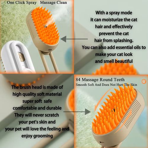 Cat Steam Brush for Cats Multifunctional Plastic Cat Dog Steaming Brush Pet Spray Wash Brush With Handle