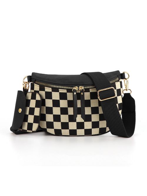 Spot 2025 checkerboard plaid classic chest bag with earphone bag waist bag shoulder messenger bag trendy all-match women