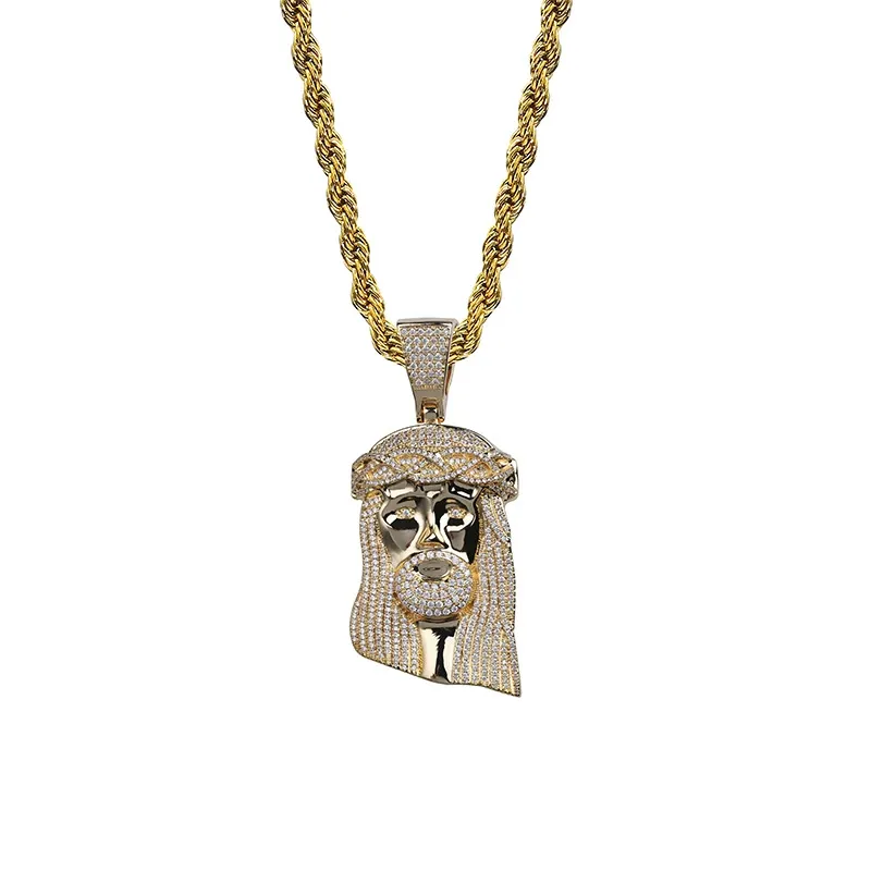 Men's vintage portrait pendant with micro-set cubic zirconia, a large and exaggerated hip-hop style accessory.