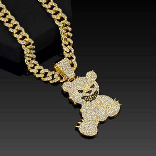 50cm Personalized Hip-Hop Style Fully Iced-Out Violent Bear Alloy Pendant Necklace with Cuban Chain