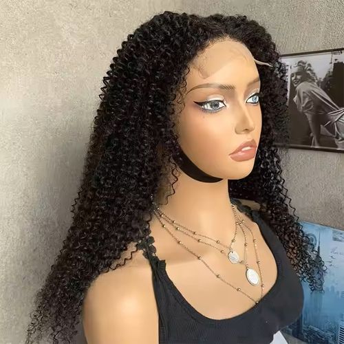 Long Kinky Curly 4X4 Lace Closure Human Hair Wig Premium Curly Blend Hair Front Lace Wig With Baby Hair for Black Women