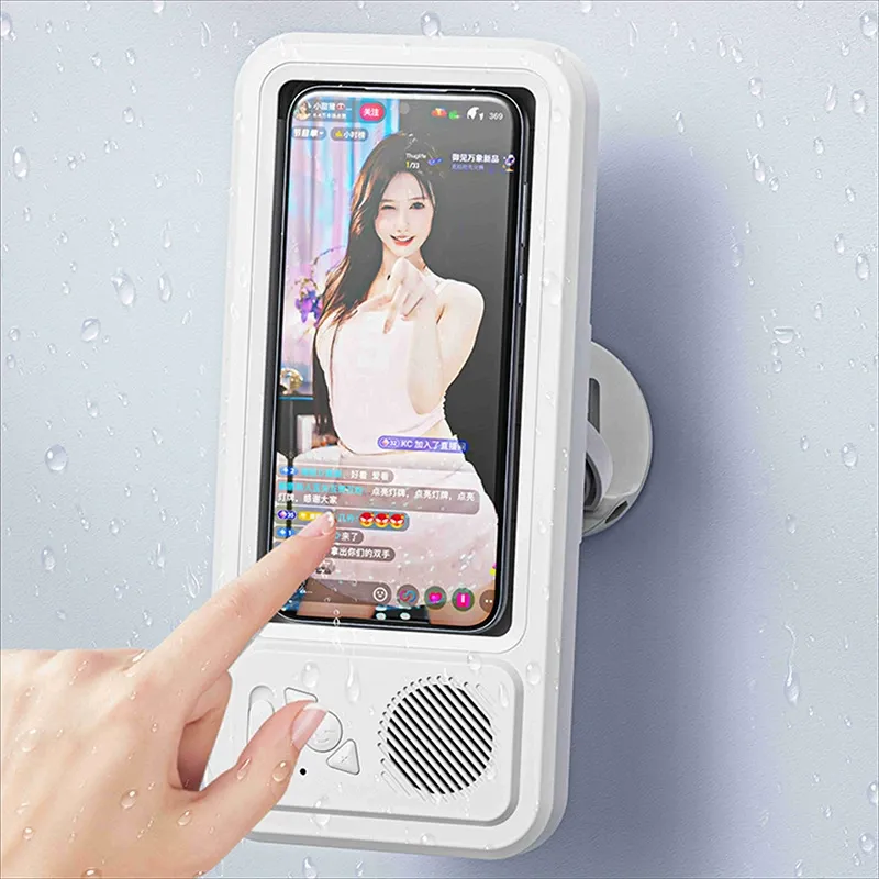 Bathroom waterproof mobile phone box Bluetooth speaker audio bath watching TV stand mobile phone holder touch screen mobile phone box