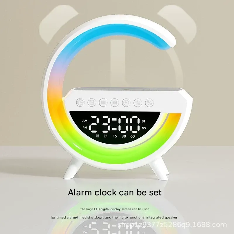 Hot Sale! G2301 Bluetooth Speaker with BT-3401 Wireless Charger, RGB Mood Light & Digital Clock | Universal for Car, Desk,  Fast Charging